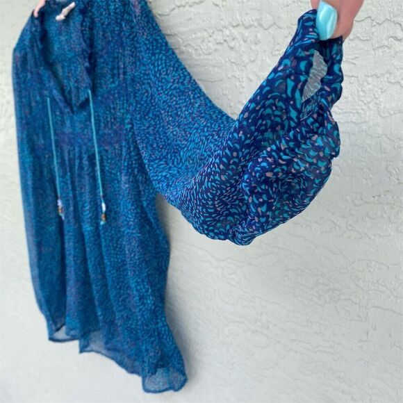 Roxy Women's Long Sleeve Chiffon Peasant Top Royal Blue Size L Bohemian Casual - Picture 2 of 11